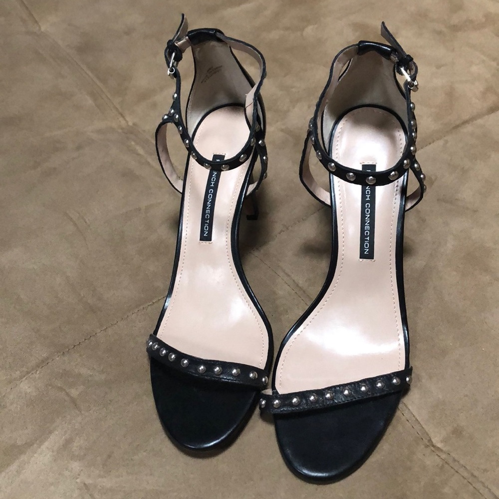 French Connection size 10 black studded heels